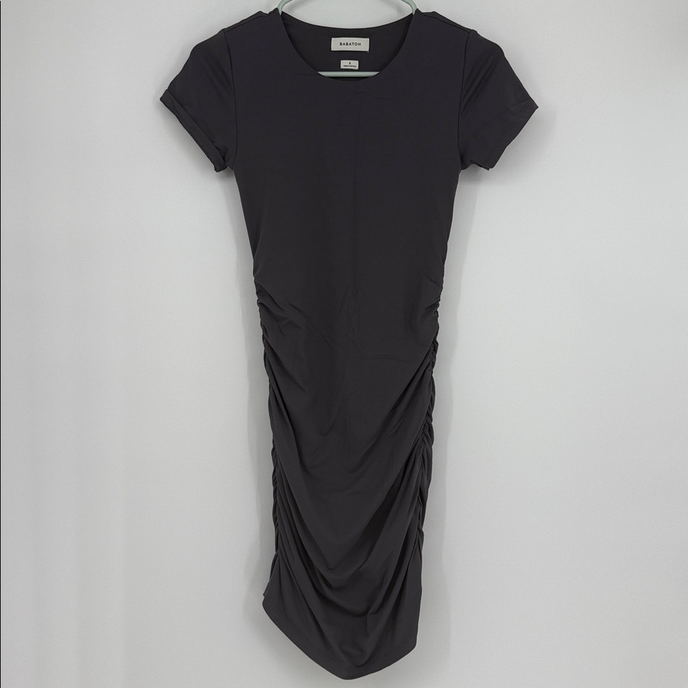 Babaton Ruched Bodycon T-Shirt Dress Size Small Gray Stretch Casual Minimalist